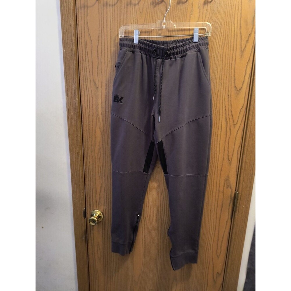BK Men's Dark Gray Joggers Size Large Drawstring Logo Cotton Ankle Zip